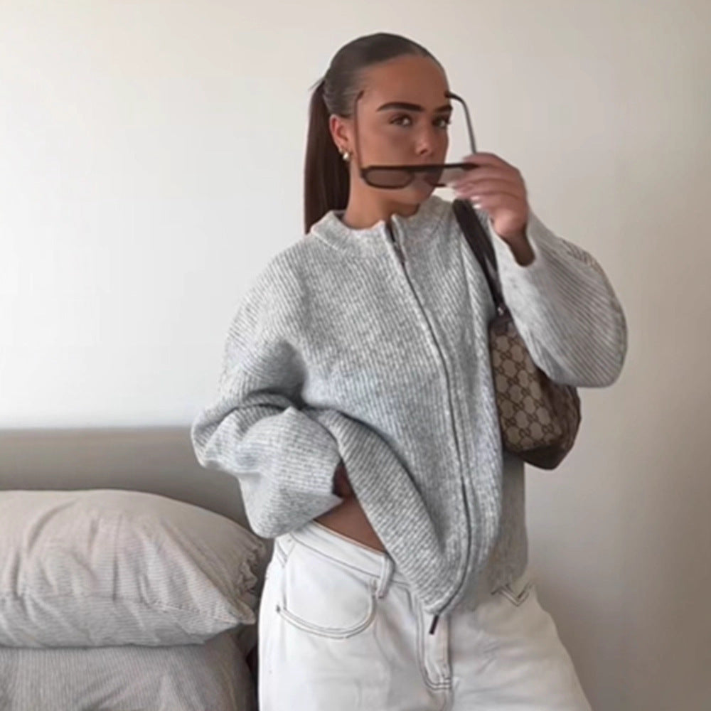 Damen Strick-Pullover mit Reißverschluss für kalte Tage (3)