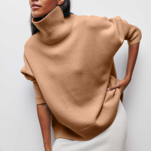 Damen Strick Sweatshirt mit Rollkragen für Herbst in Khaki (Fast Ausverkauft)