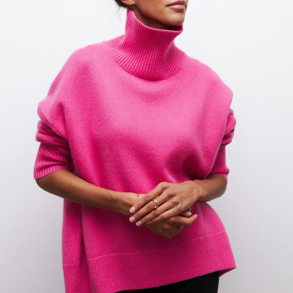 Damen Strick Sweatshirt mit Rollkragen für Herbst in Rosa (Fast Ausverkauft)