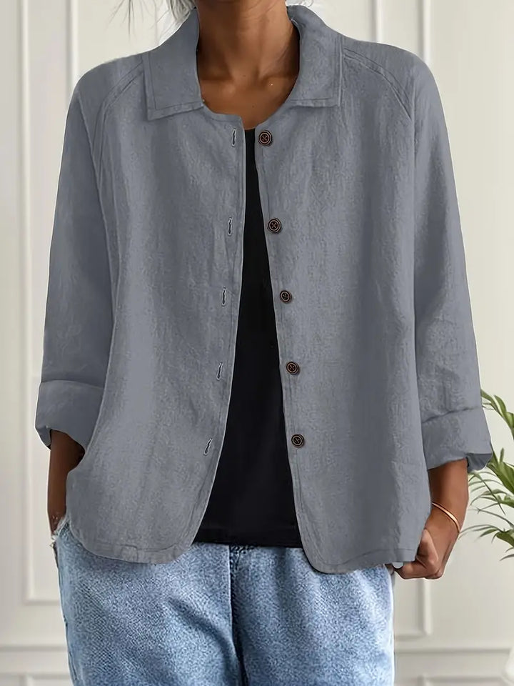 Damen Strickjacke aus Baumwoll-Leinen im klassischen Stil in Hellgrau