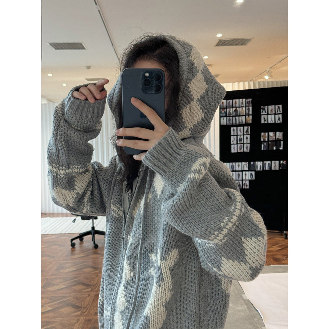 Damen Strickjacke aus Grobstrick im Norweger-Stil (2)