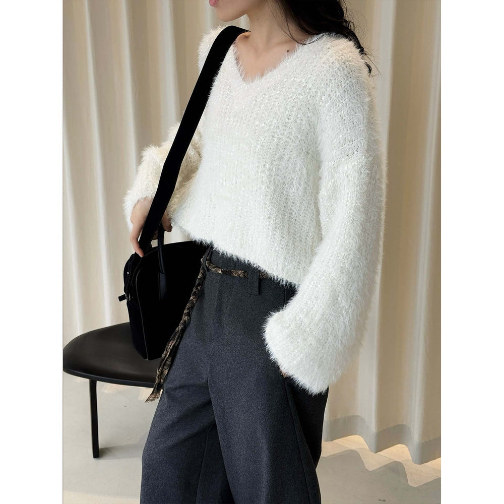 Damen Strickjacke aus Mohair-Optik mit Glitzerfäden in Apricot