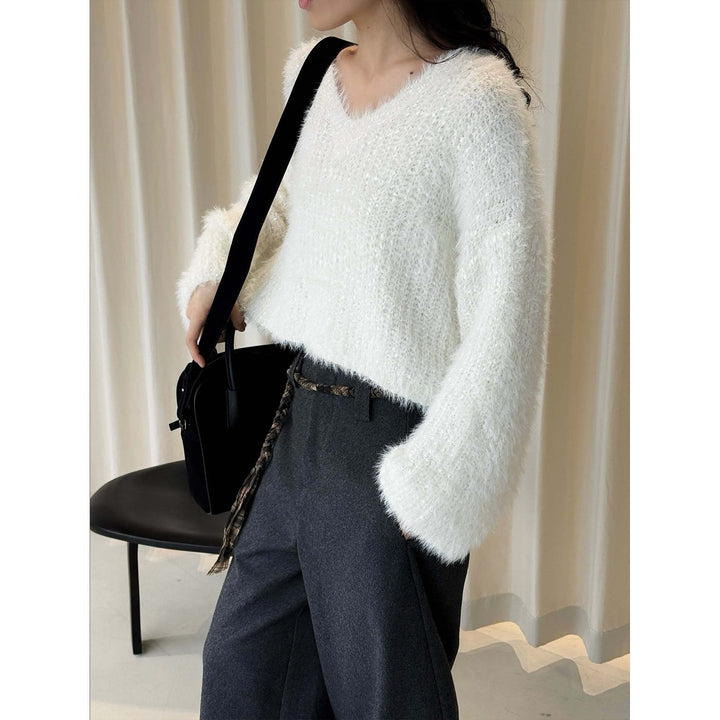 Damen Strickjacke aus Mohair-Optik mit Glitzerfäden in Apricot