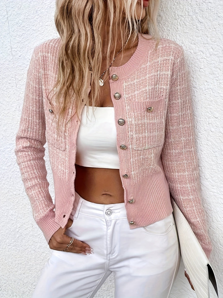 Damen Strickjacke aus Tweed für den Herbst in Rosa Weiß