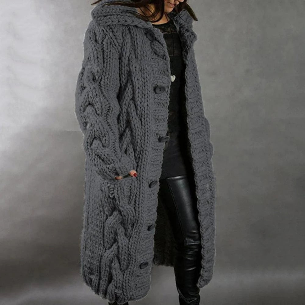 Damen Strickjacke Chunky-Knit Oversized für Herbst in Dunkelgrau