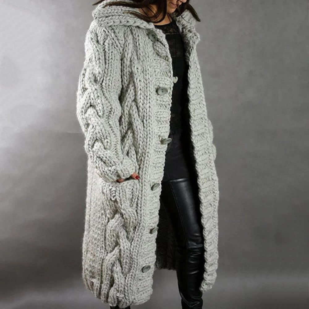 Damen Strickjacke Chunky-Knit Oversized für Herbst in Silberfarben