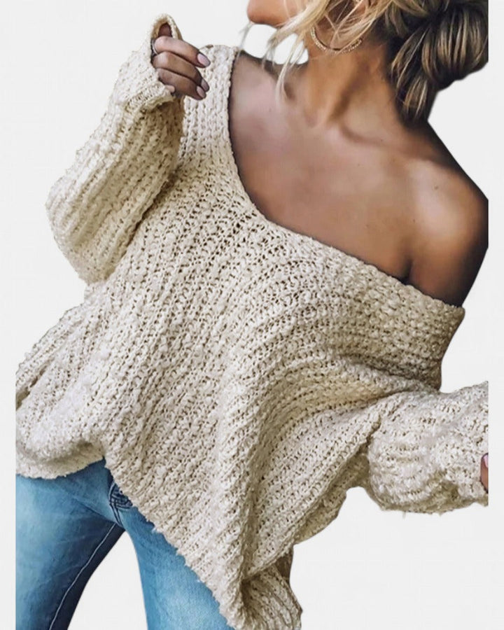 Damen Strickjacke Grobstrick Oversized Off-Shoulder in Aprikose