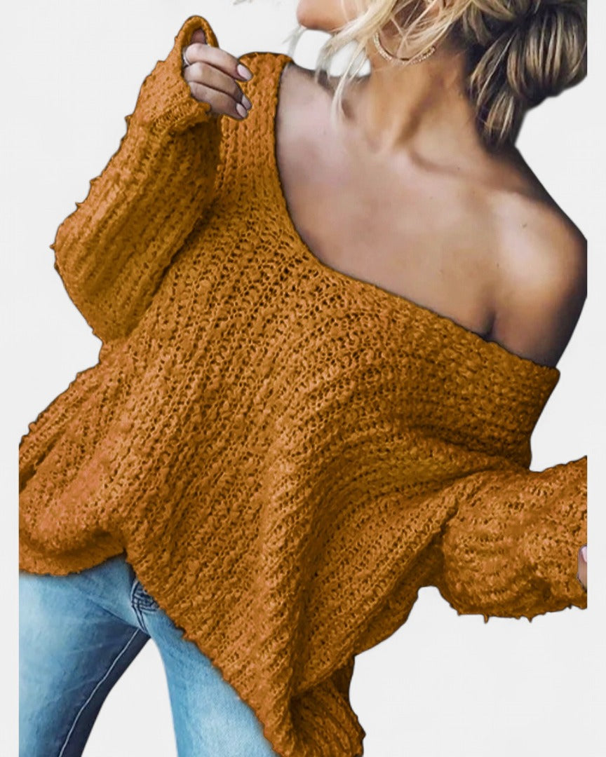 Damen Strickjacke Grobstrick Oversized Off-Shoulder in Orange