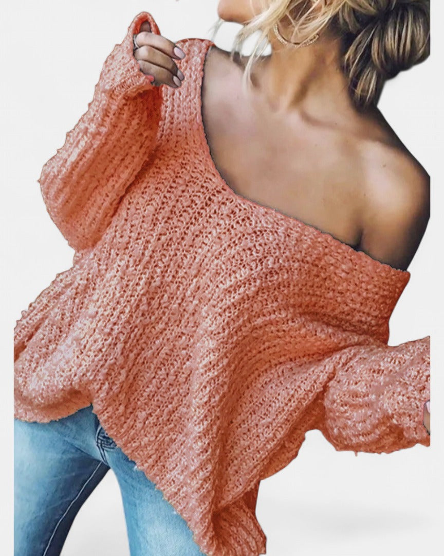 Damen Strickjacke Grobstrick Oversized Off-Shoulder in Rosa