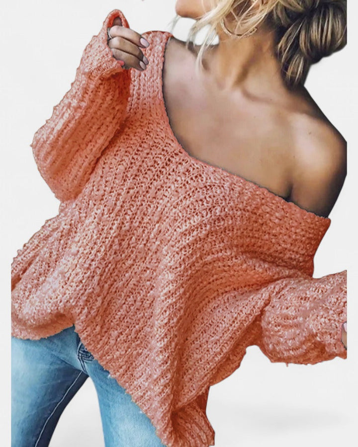 Damen Strickjacke Grobstrick Oversized Off-Shoulder in Rosa