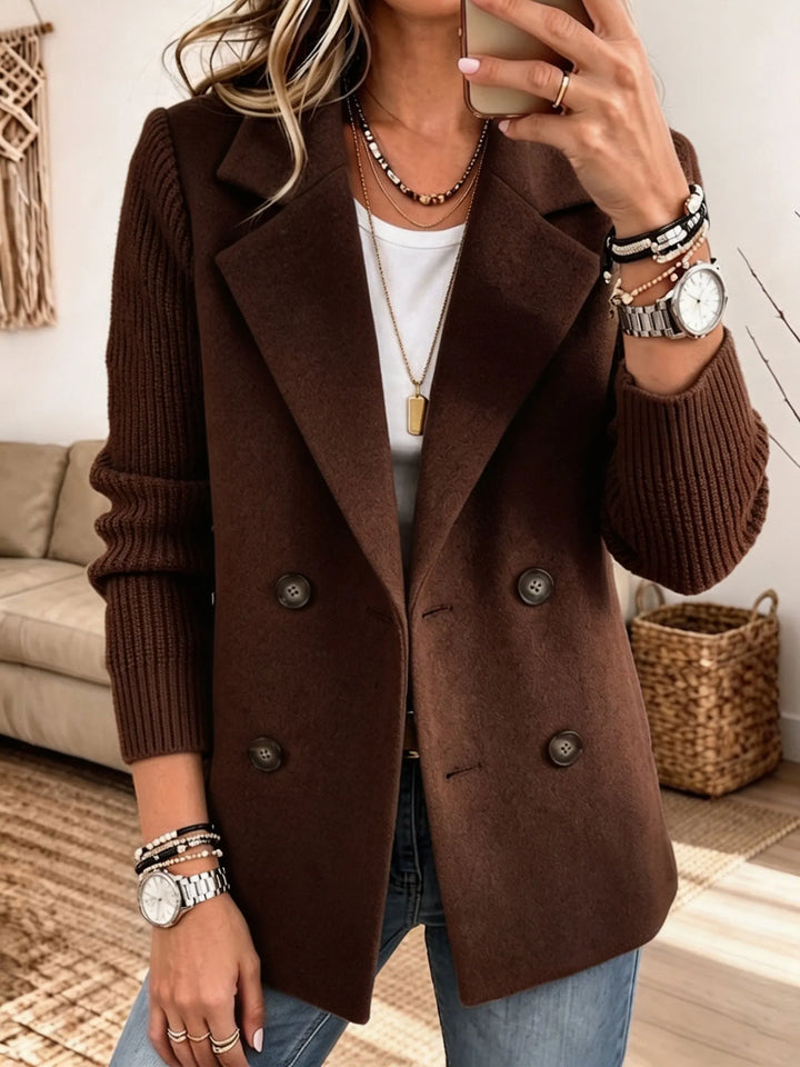 Damen Strickjacke im Blazer-Stil mit Reverskragen in Dunkelbraun