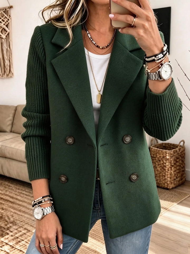 Damen Strickjacke im Blazer-Stil mit Reverskragen in Dunkelgrün
