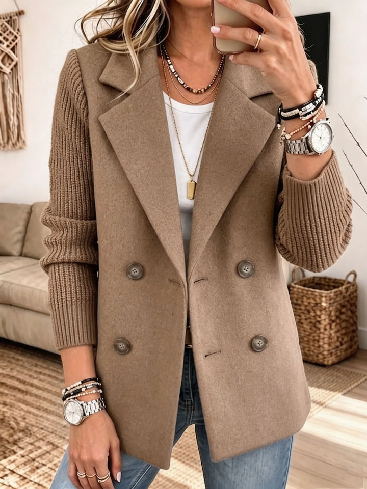 Damen Strickjacke im Blazer-Stil mit Reverskragen in Kamel
