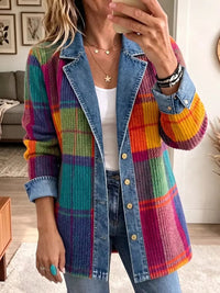 Theresa | Damen Strickjacke im Karomuster mit Denim