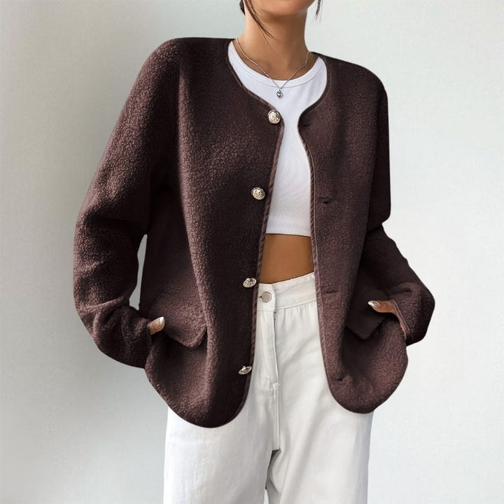 Damen Strickjacke im Oversized-Schnitt mit Knöpfen in Dunkelbraun