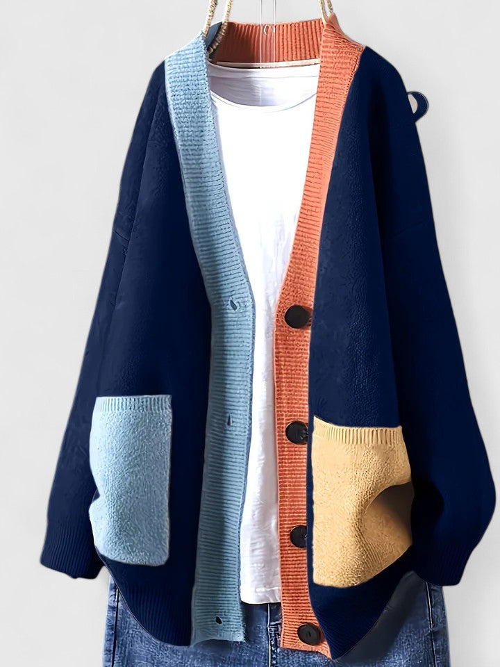 Damen Strickjacke im Oversized-Stil mit Taschen in Blau