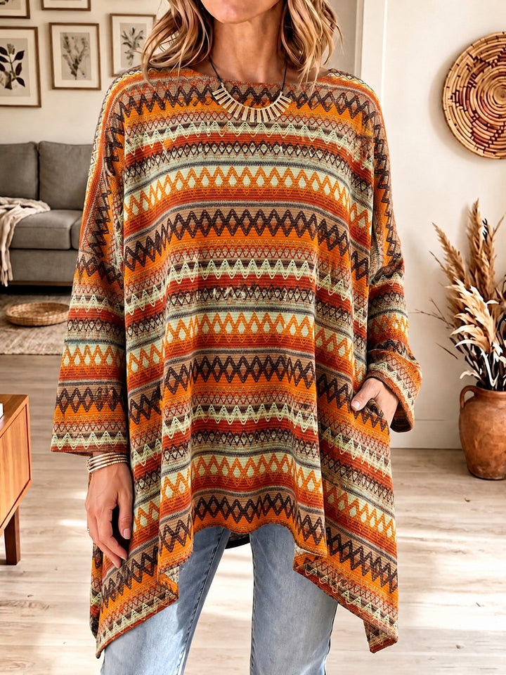Damen Strickjacke im Poncho-Stil mit Taschen in Orange