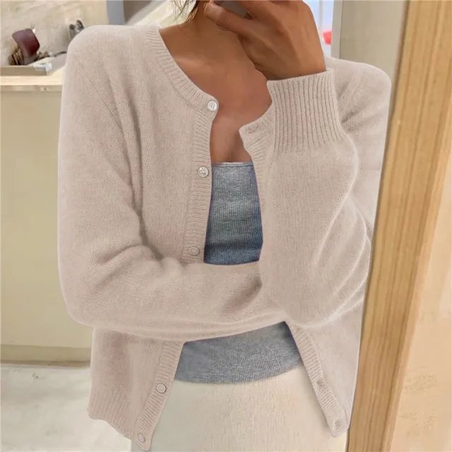 Damen Strickjacke im Relaxed-Fit zum Überziehen in Beige