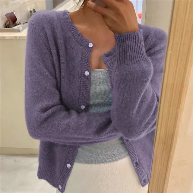 Damen Strickjacke im Relaxed-Fit zum Überziehen in Lila