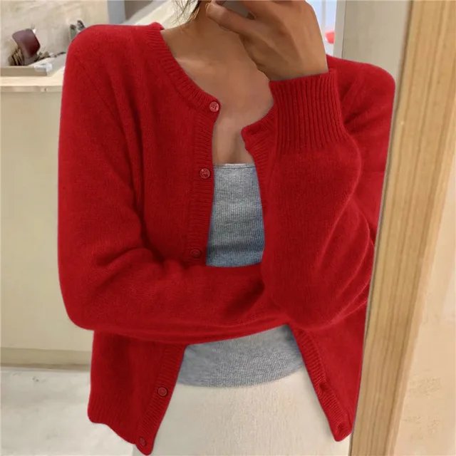 Damen Strickjacke im Relaxed-Fit zum Überziehen in Rot