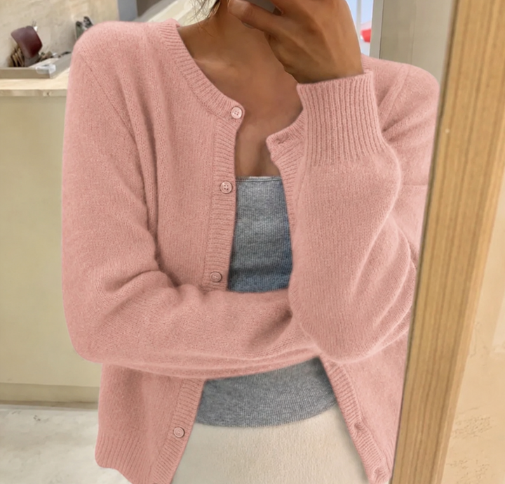 Damen Strickjacke kurz mit Knöpfen zum Überziehen in Hellrosa