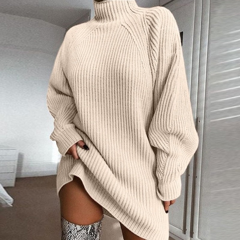 Damen Strickjacke Kurz mit Rollkragen in Beige