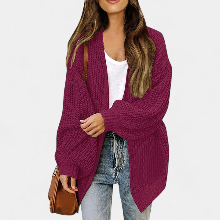 Damen Strickjacke lang im Oversize-Schnitt in Beere