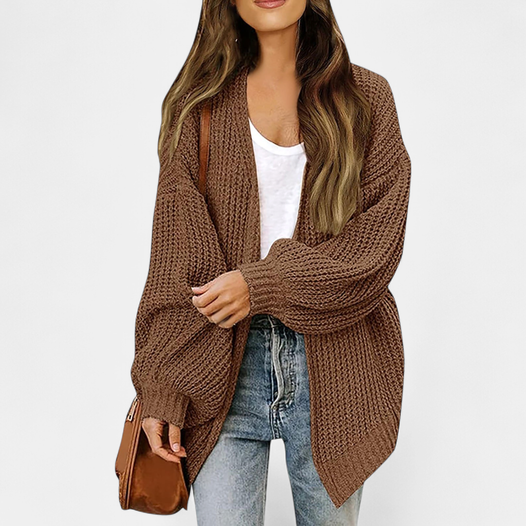 Damen Strickjacke lang im Oversize-Schnitt in Braun