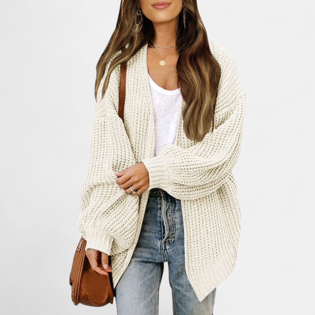Damen Strickjacke lang im Oversize-Schnitt in Creme