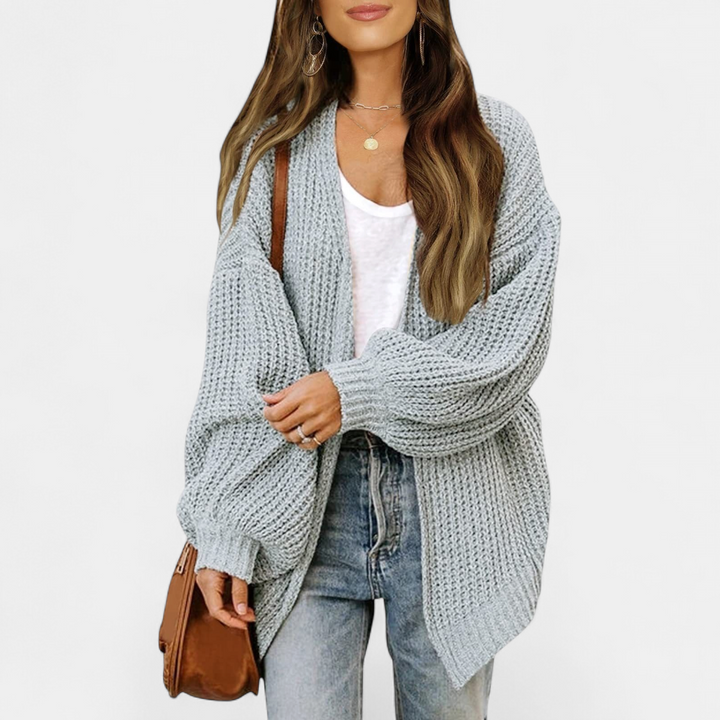 Damen Strickjacke lang im Oversize-Schnitt in Grau