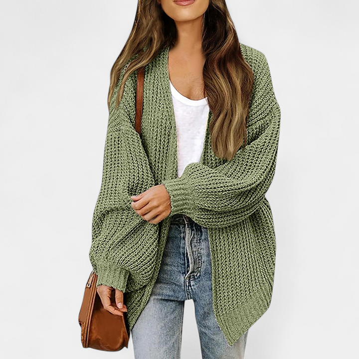 Damen Strickjacke lang im Oversize-Schnitt in Grün