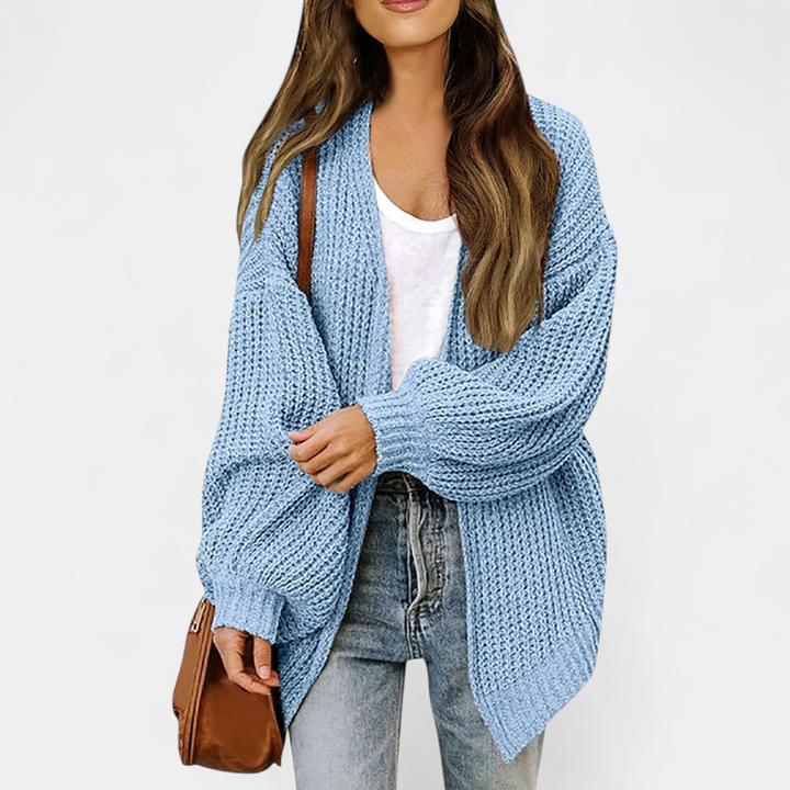 Damen Strickjacke lang im Oversize-Schnitt in Hellblau