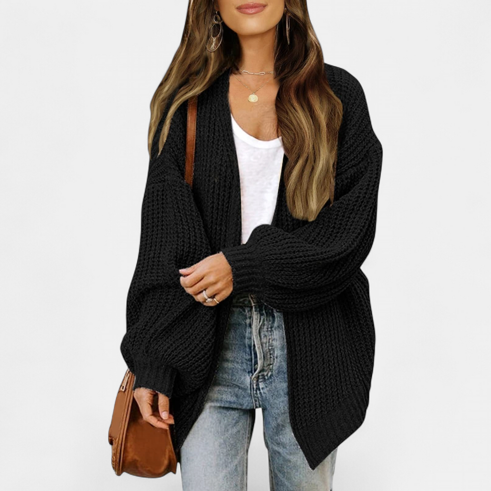 Damen Strickjacke lang im Oversize-Schnitt in Schwarz