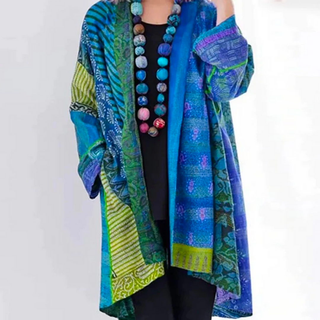 Damen Strickjacke lange im Boho-Stil in Blau