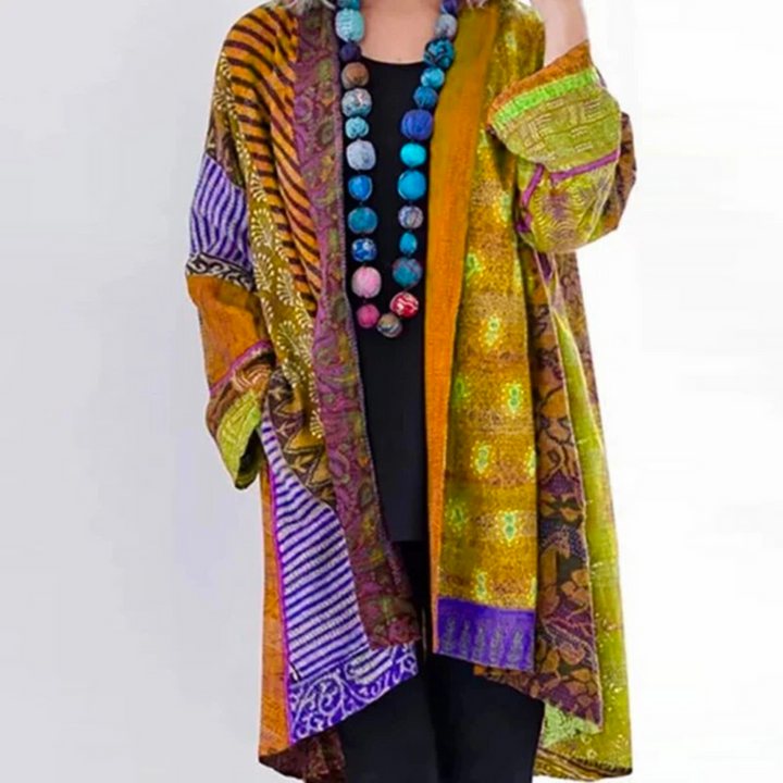 Damen Strickjacke lange im Boho-Stil in Gelb