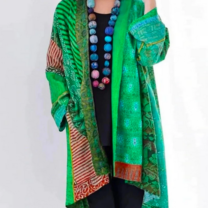 Damen Strickjacke lange im Boho-Stil in Grün