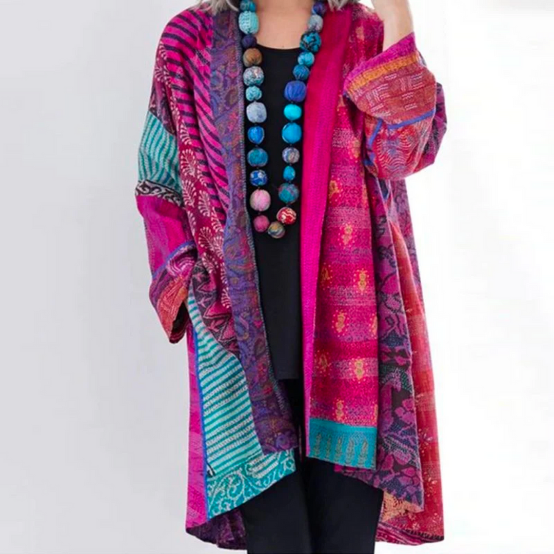 Damen Strickjacke lange im Boho-Stil in Rosa