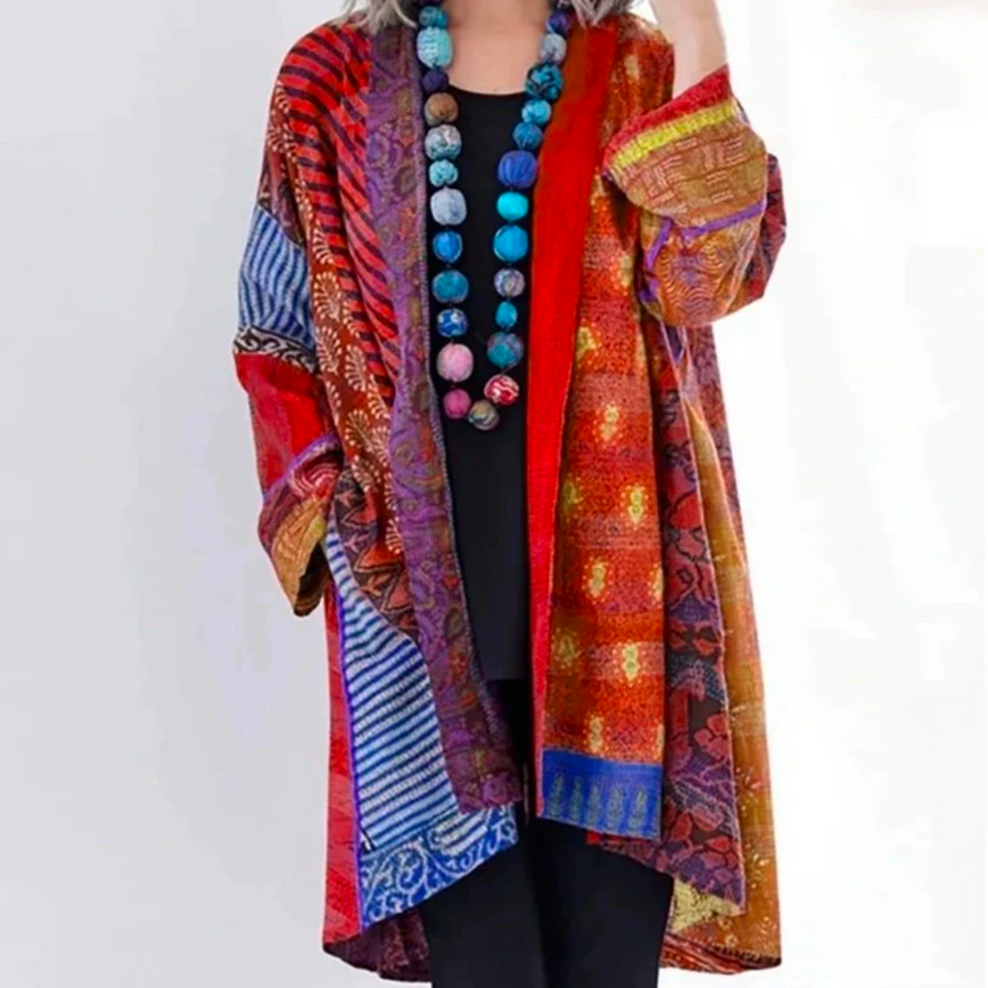 Damen Strickjacke lange im Boho-Stil in Rot