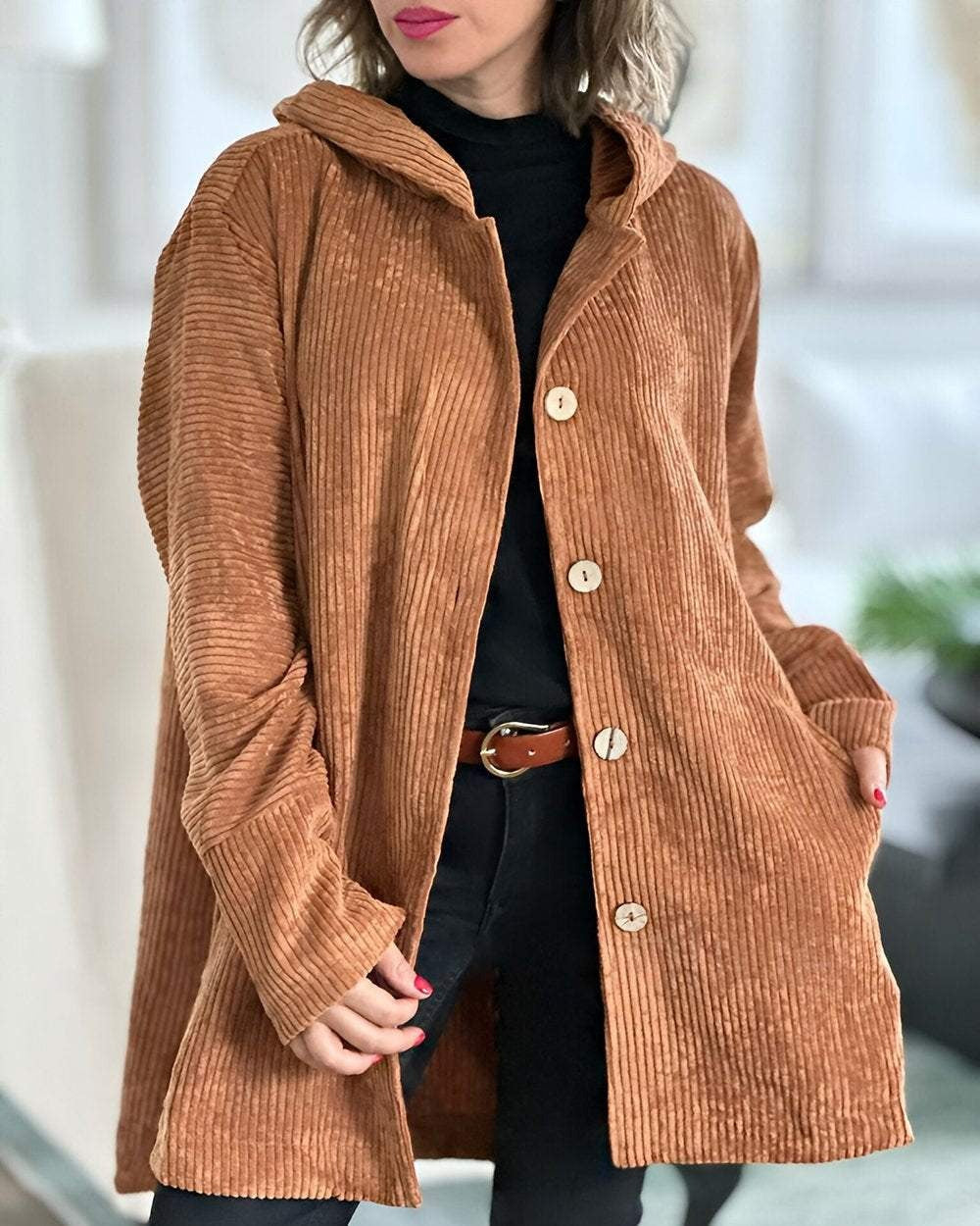Damen Strickjacke Langform zum Layering in Khaki
