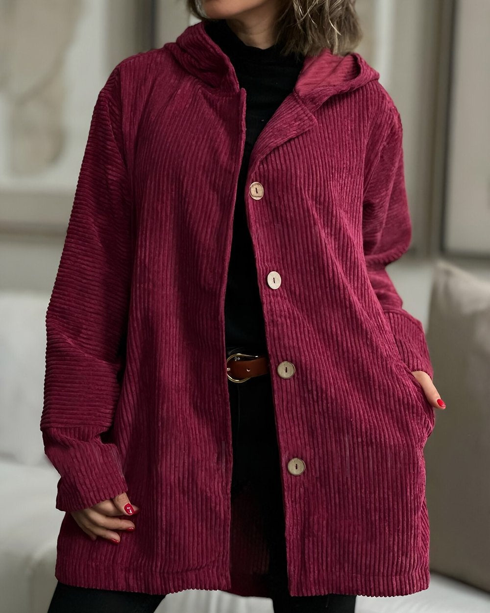 Damen Strickjacke Langform zum Layering in Rot