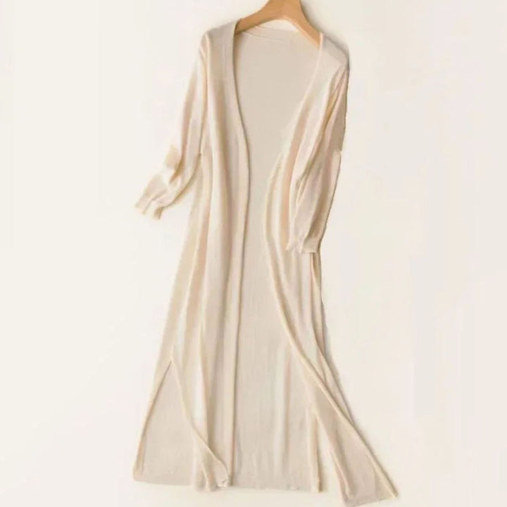 Damen Strickjacke Maxi mit Seitenschlitzen in Apricot