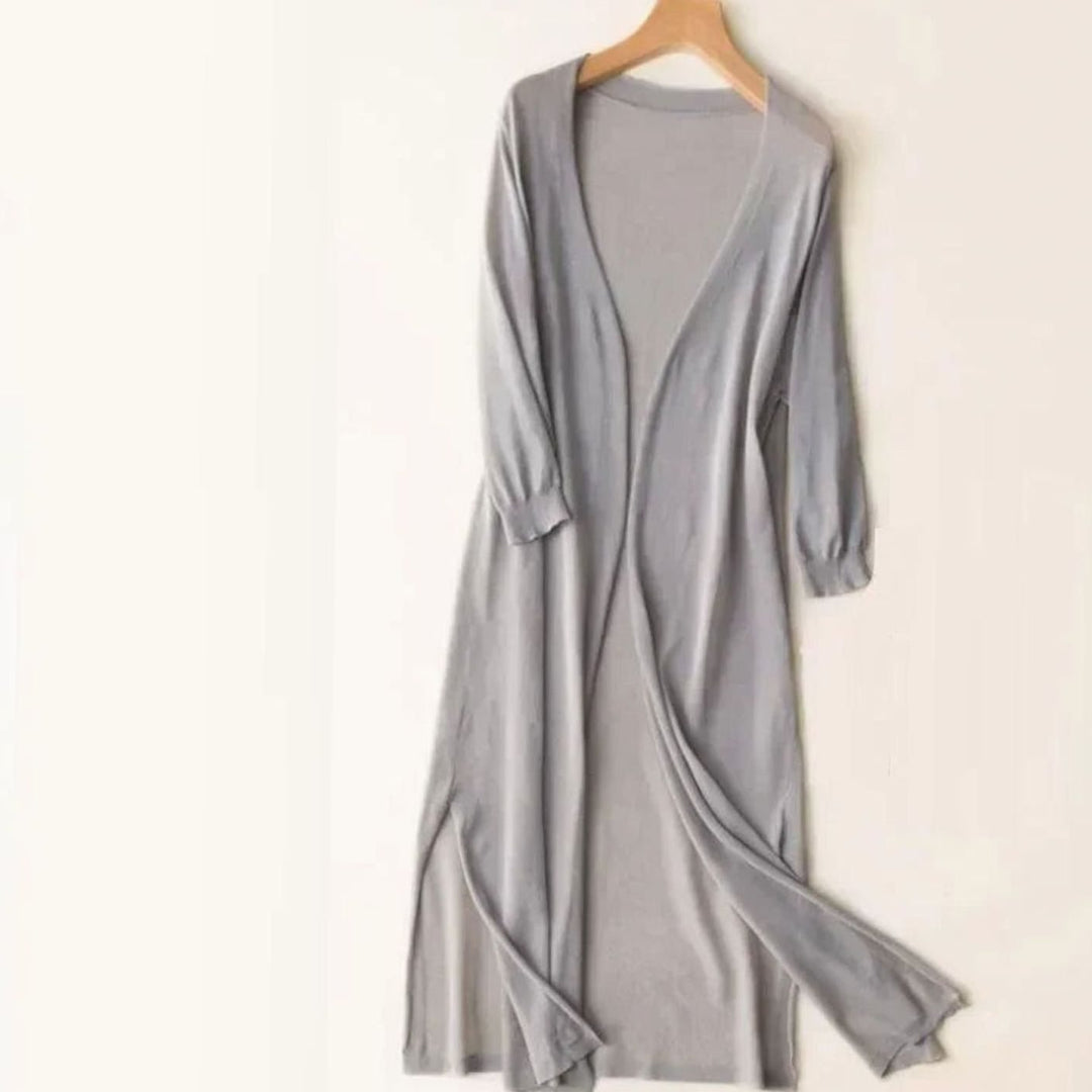 Damen Strickjacke Maxi mit Seitenschlitzen in Grau