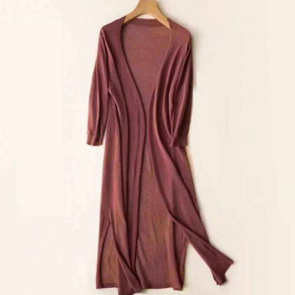 Damen Strickjacke Maxi mit Seitenschlitzen in Rosa