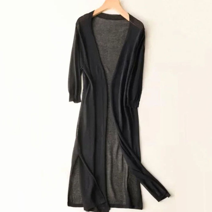 Damen Strickjacke Maxi mit Seitenschlitzen in Schwarz