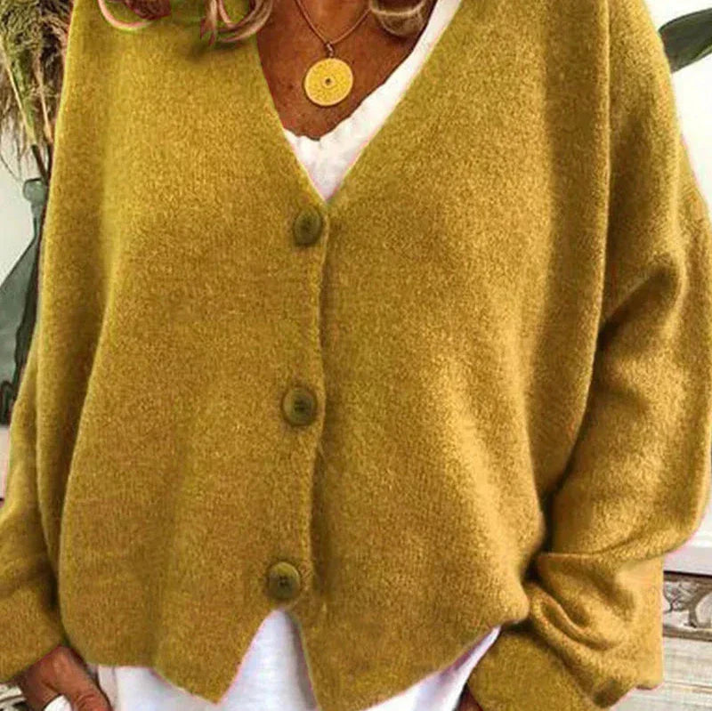 Damen Strickjacke mit femininem V-Ausschnitt in Gelb