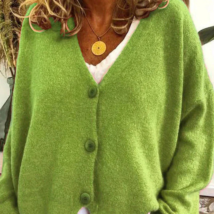 Damen Strickjacke mit femininem V-Ausschnitt in Hellgrün