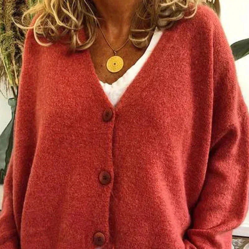 Damen Strickjacke mit femininem V-Ausschnitt in Mandarine-Orange