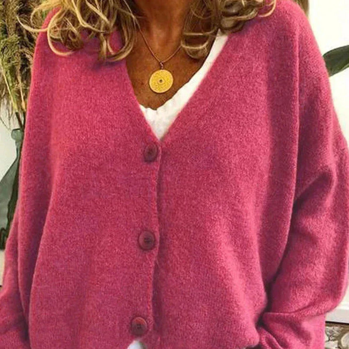 Damen Strickjacke mit femininem V-Ausschnitt in Rosa
