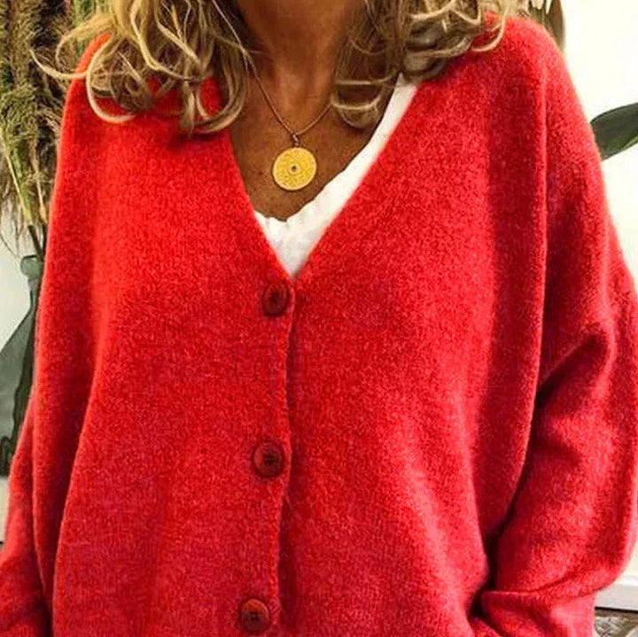 Damen Strickjacke mit femininem V-Ausschnitt in Rot