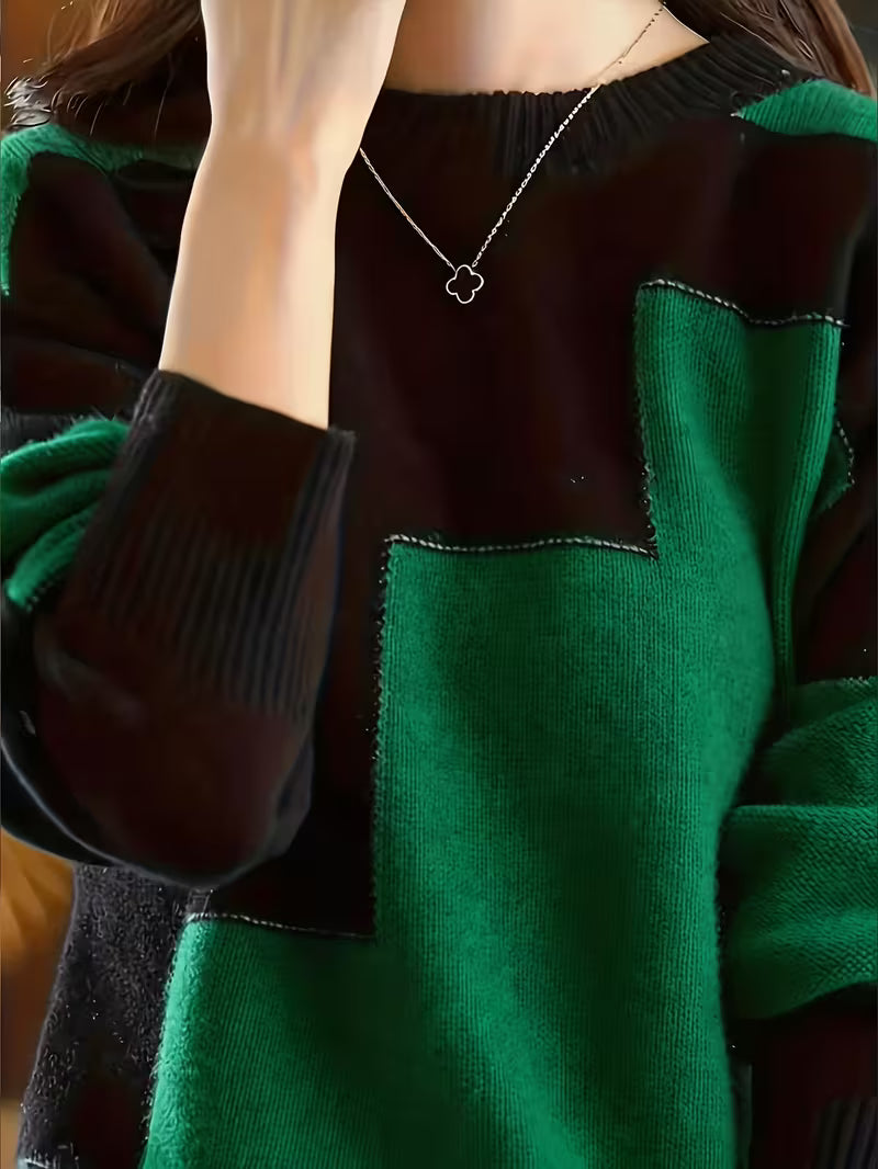Damen Strickjacke mit grafischen Farbblöcken in Grün